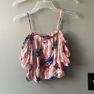 Pretty pink floral off the shoulder crop top